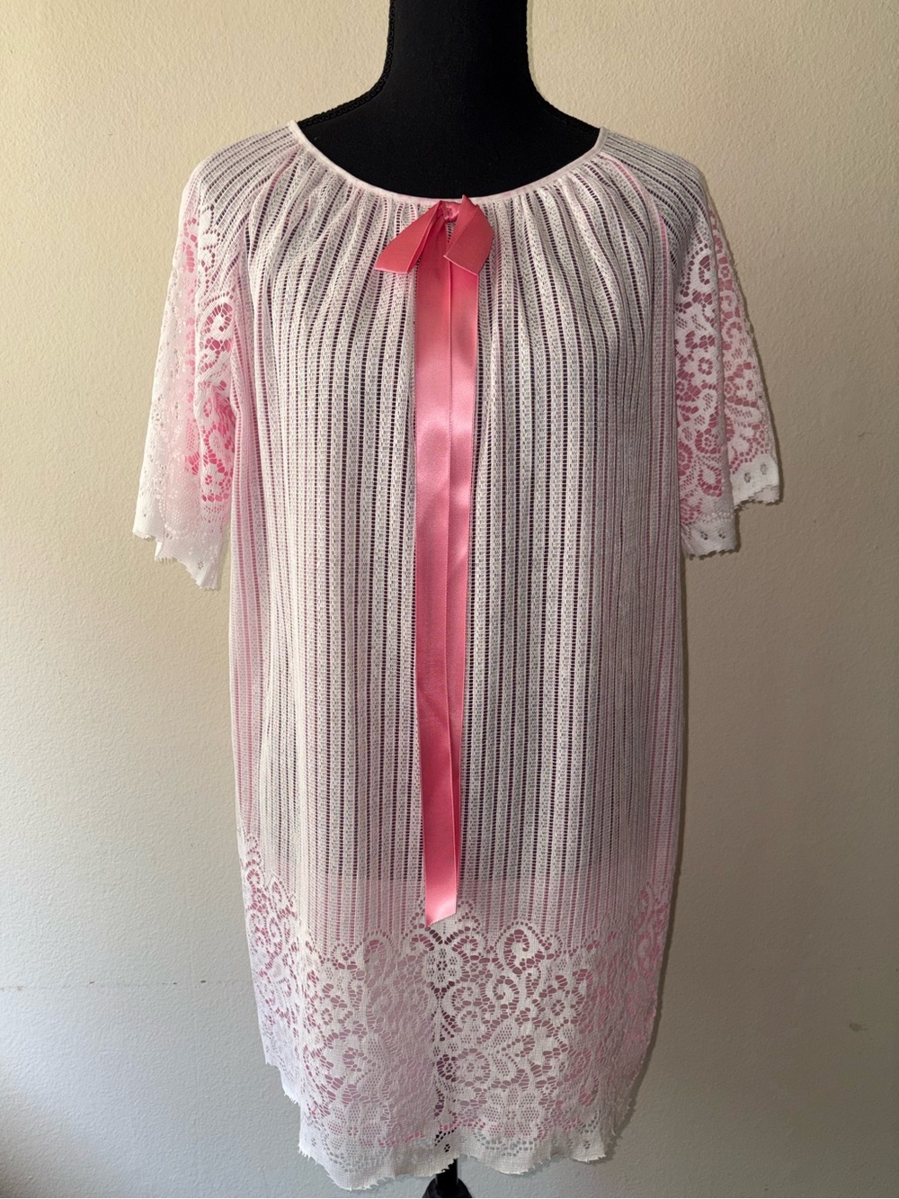 Vintage 1960s Aristocraft Pink & White Lace Babydoll Nightdress Coquette M/L